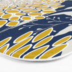 Floral Leaves and Blooms, Navy Blue, Yellow, Beige Bath Mat Gallery Image 3