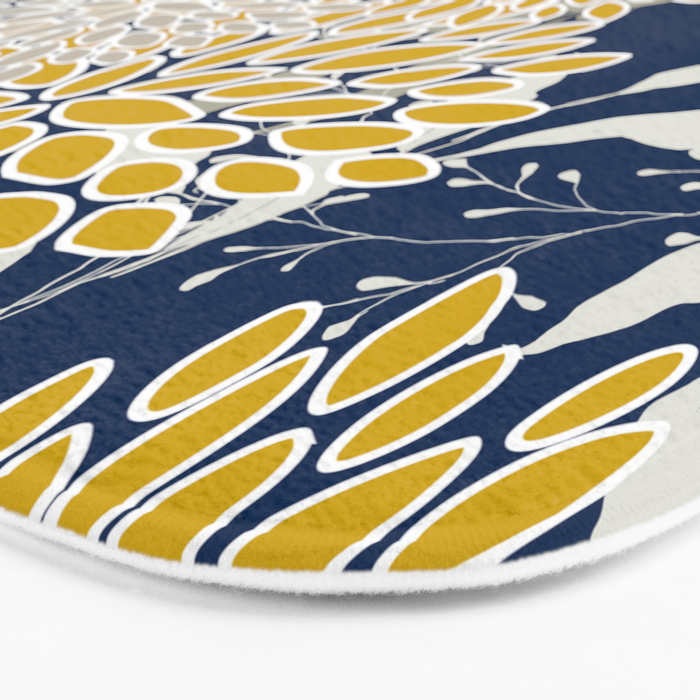 Floral Leaves and Blooms, Navy Blue, Yellow, Beige Bath Mat Gallery Image 3
