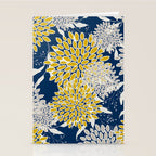 Floral Leaves and Blooms, Navy Blue, Yellow, Beige Stationery Card Gallery Image 2