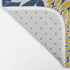 Floral Leaves and Blooms, Navy Blue, Yellow, Beige Bath Mat Gallery Image 2