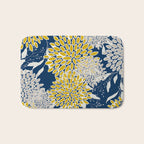 Floral Leaves and Blooms, Navy Blue, Yellow, Beige Bath Mat Gallery Image 1