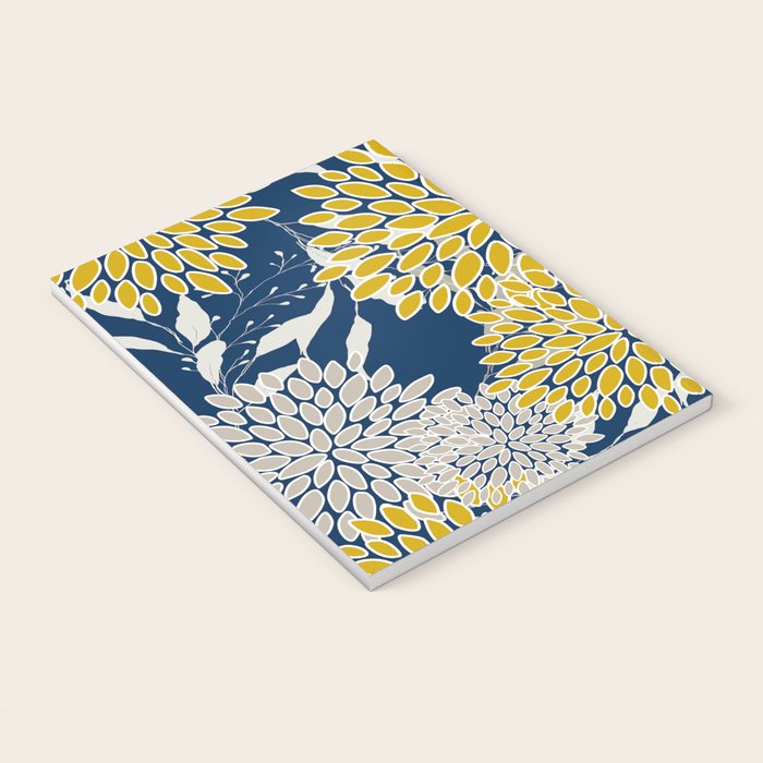 Floral Leaves and Blooms, Navy Blue, Yellow, Beige Notebook Gallery Image 3