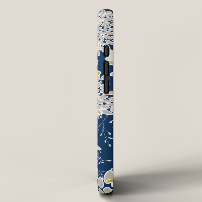 Floral Leaves and Blooms, Navy Blue, Yellow, Beige iPhone Case Gallery Image 2