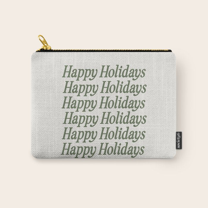 Happy Holidays Muted Green On Cream Carry All Pouch Gallery Image 1