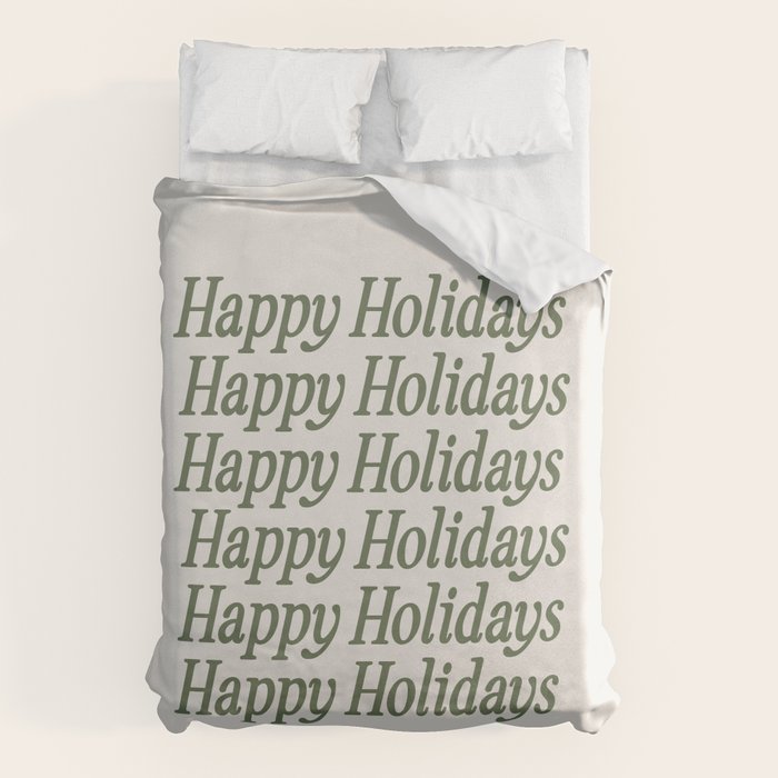 Happy Holidays Muted Green On Cream Duvet Cover Gallery Image 6