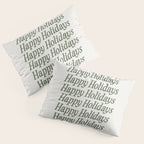 Happy Holidays Muted Green On Cream Pillow Sham Gallery Image 3