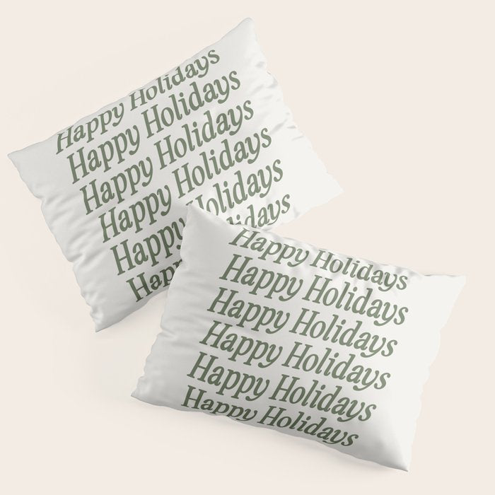 Happy Holidays Muted Green On Cream Pillow Sham Gallery Image 3