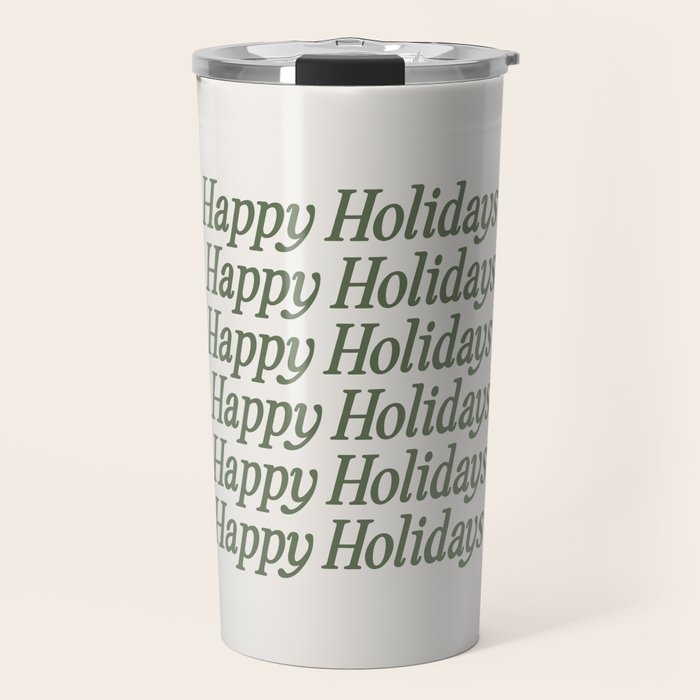 Happy Holidays Muted Green On Cream Travel Mug Gallery Image 1