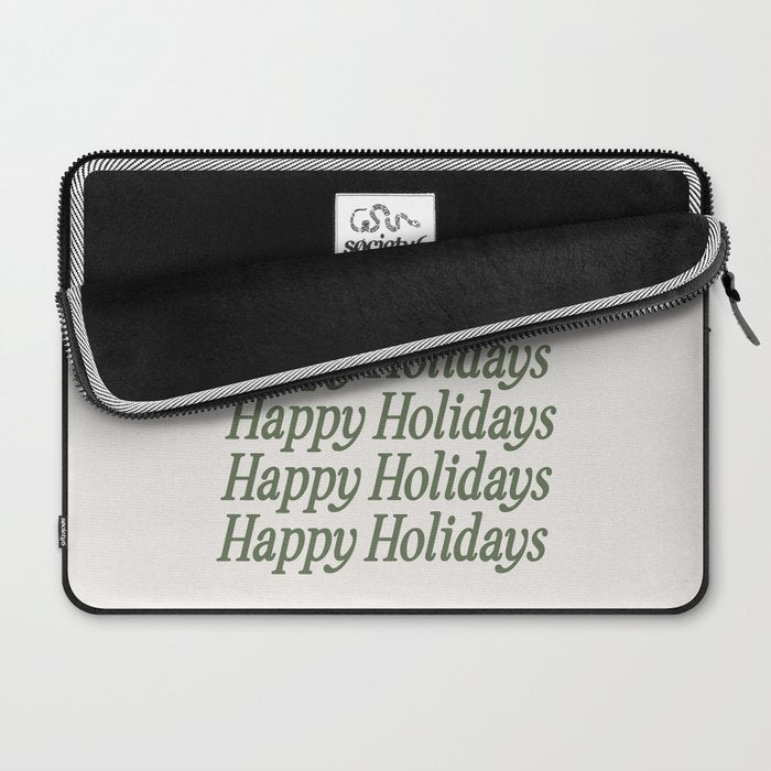 Happy Holidays Muted Green On Cream Laptop Sleeve Gallery Image 2