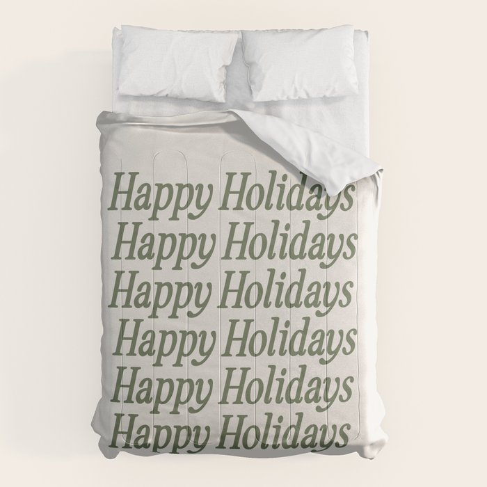 Happy Holidays Muted Green On Cream Comforter Gallery Image 6