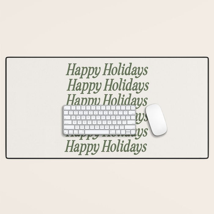 Happy Holidays Muted Green On Cream Desk Mat Gallery Image 1
