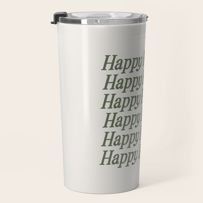 Happy Holidays Muted Green On Cream Travel Mug Gallery Image 3