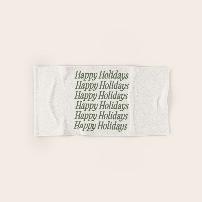 Happy Holidays Muted Green On Cream Bath Towel Gallery Image 1