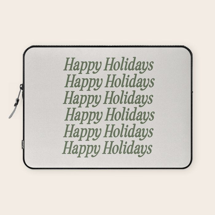 Happy Holidays Muted Green On Cream Laptop Sleeve Gallery Image 1