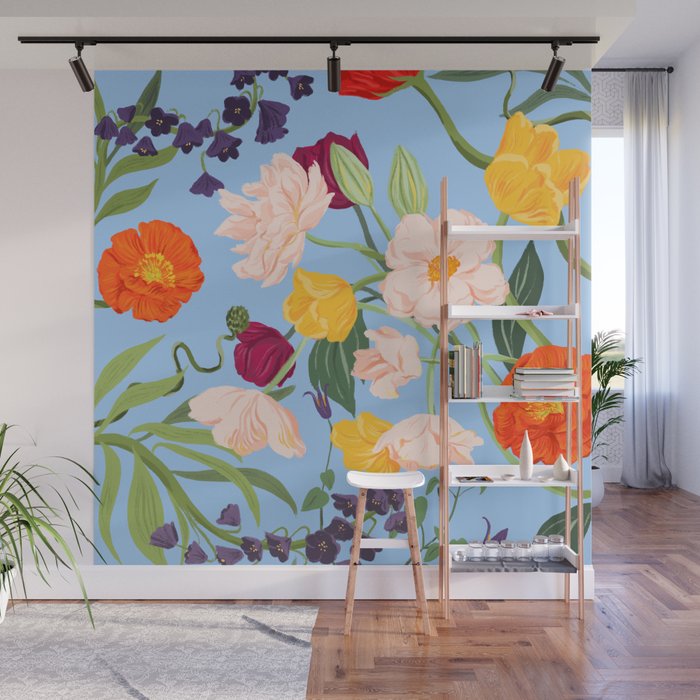 Poppy Garden Blue Wall Mural Gallery Image 1