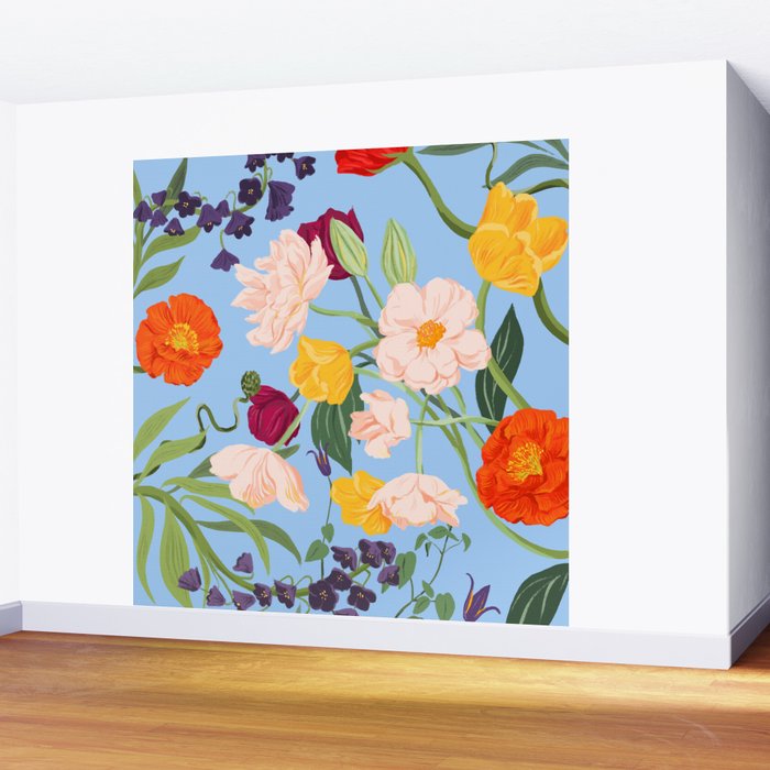 Poppy Garden Blue Wall Mural Gallery Image 2