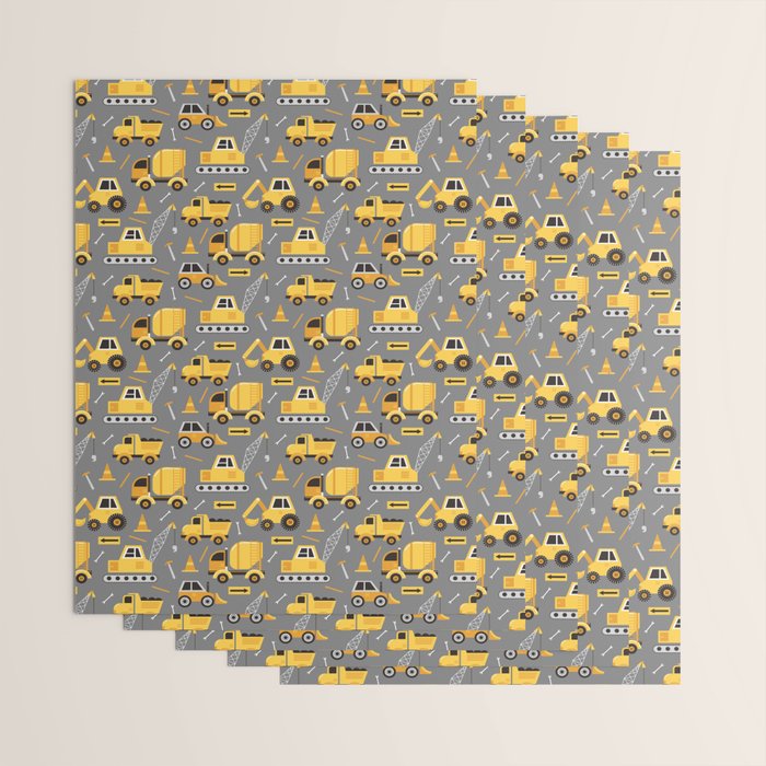 Construction Trucks on Gray Wrapping Paper Gallery Image 3