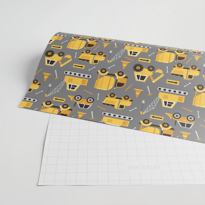 Construction Trucks on Gray Wrapping Paper Gallery Image 2