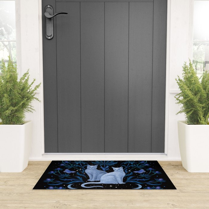 Blue Thistle & Cat Welcome Mat Gallery Image 3