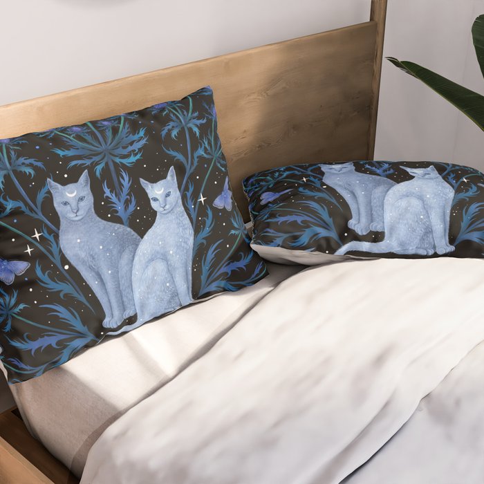 Blue Thistle & Cat Pillow Sham Gallery Image 2