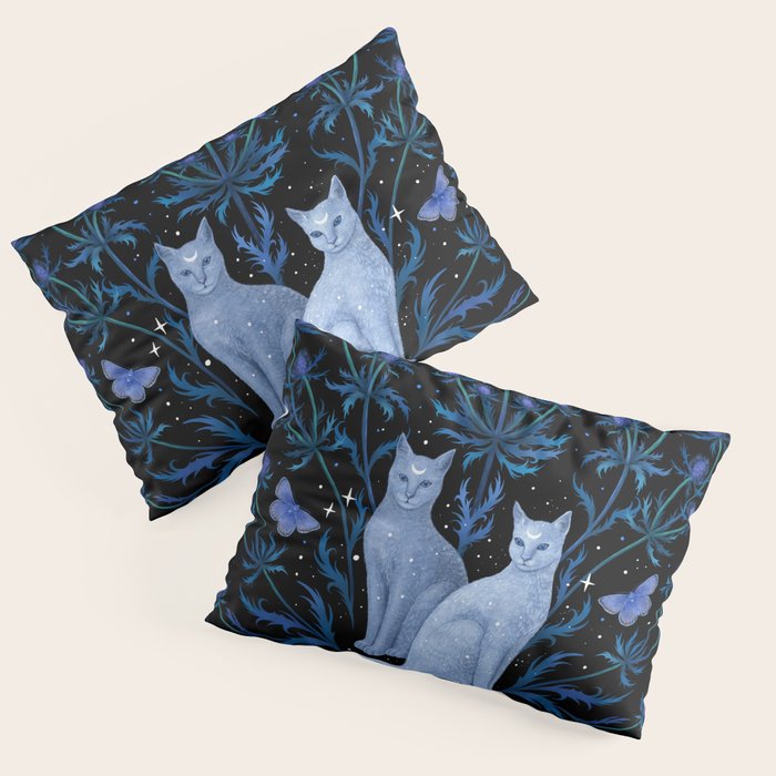 Blue Thistle & Cat Pillow Sham Gallery Image 3