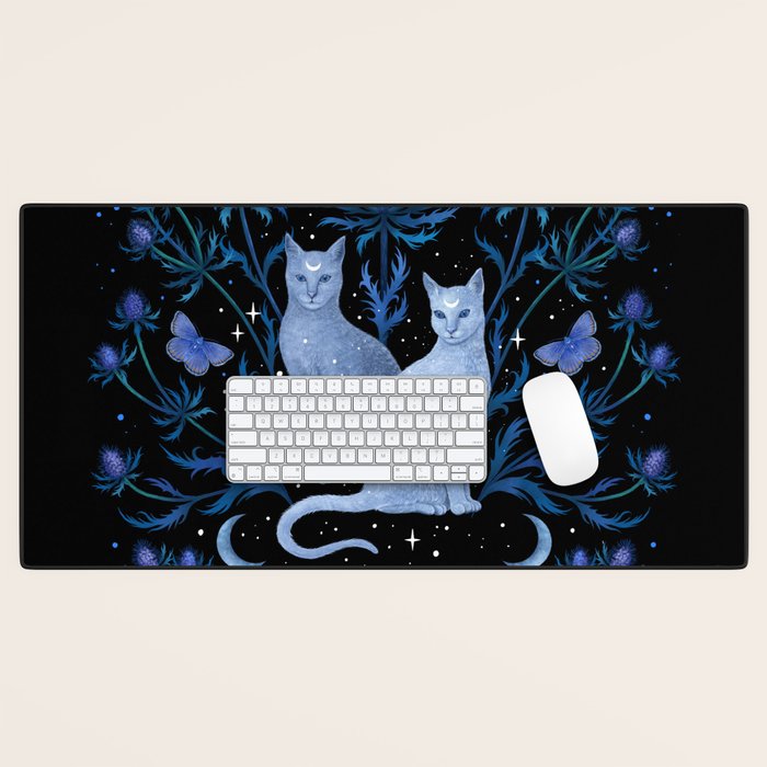 Blue Thistle & Cat Desk Mat Gallery Image 1