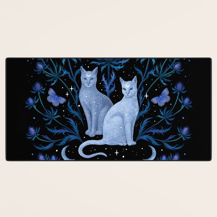 Blue Thistle & Cat Desk Mat Gallery Image 3