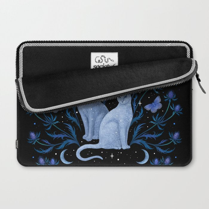 Blue Thistle & Cat Laptop Sleeve Gallery Image 2