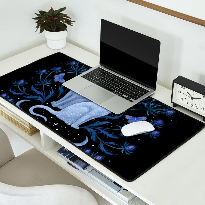 Blue Thistle & Cat Desk Mat Gallery Image 2