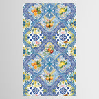 Sicilian Limones, italian mediterranean citrus fruit maiolica blue tiles Tablecloth Gallery Image 2