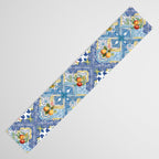 Sicilian Limones, italian mediterranean citrus fruit maiolica blue tiles Table Runner Gallery Image 3