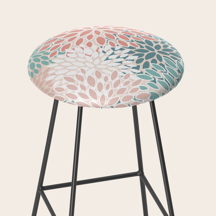 Festive, Floral Prints, Teal, Peach, Coral Stool Gallery Image 2