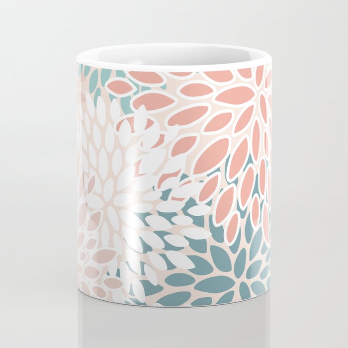 Festive, Floral Prints, Teal, Peach, Coral Coffee Mug Gallery Image 4