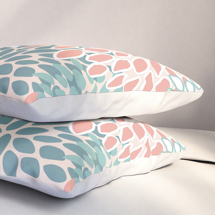 Festive, Floral Prints, Teal, Peach, Coral Pillow Sham Gallery Image 3