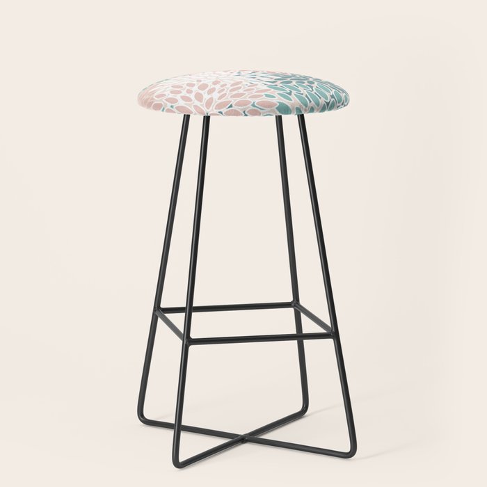 Festive, Floral Prints, Teal, Peach, Coral Stool Gallery Image 1