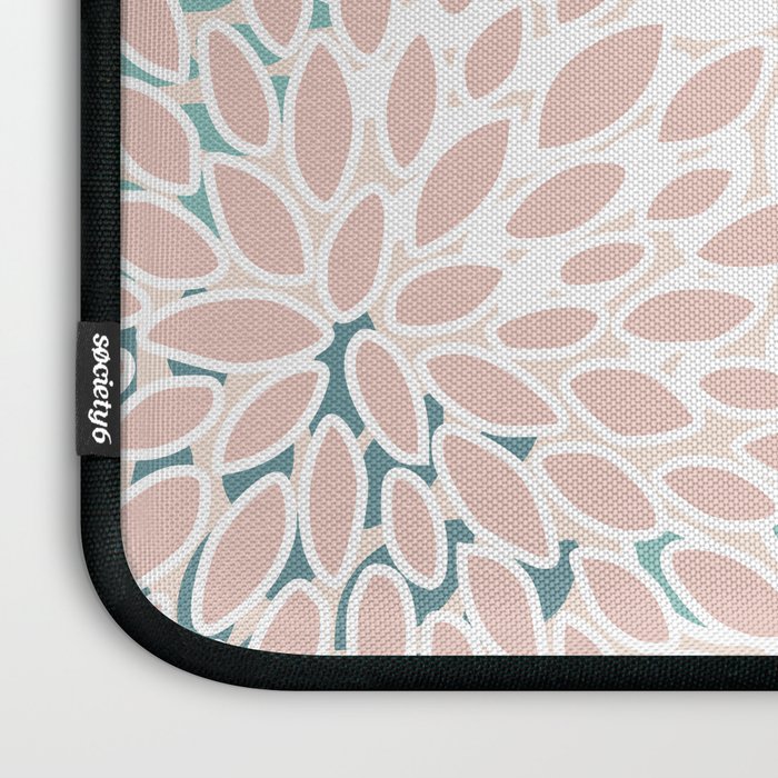 Festive, Floral Prints, Teal, Peach, Coral Laptop Sleeve Gallery Image 3