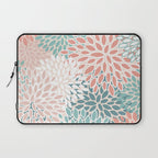 Festive, Floral Prints, Teal, Peach, Coral Laptop Sleeve Gallery Image 1