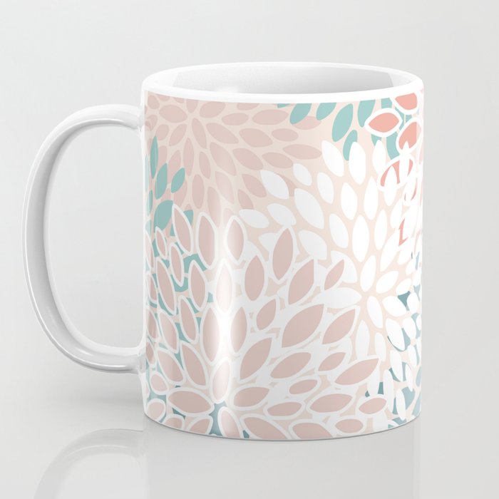 Festive, Floral Prints, Teal, Peach, Coral Coffee Mug Gallery Image 3