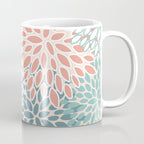 Festive, Floral Prints, Teal, Peach, Coral Coffee Mug Gallery Image 1