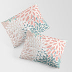 Festive, Floral Prints, Teal, Peach, Coral Pillow Sham Gallery Image 3