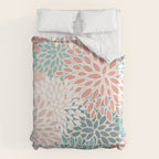 Festive, Floral Prints, Teal, Peach, Coral Duvet Cover Gallery Image 6