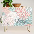 Festive, Floral Prints, Teal, Peach, Coral Credenza Gallery Image 1
