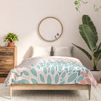 Festive, Floral Prints, Teal, Peach, Coral Comforter Gallery Image 3