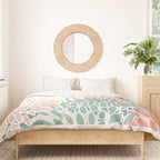 Festive, Floral Prints, Teal, Peach, Coral Duvet Cover Gallery Image 3