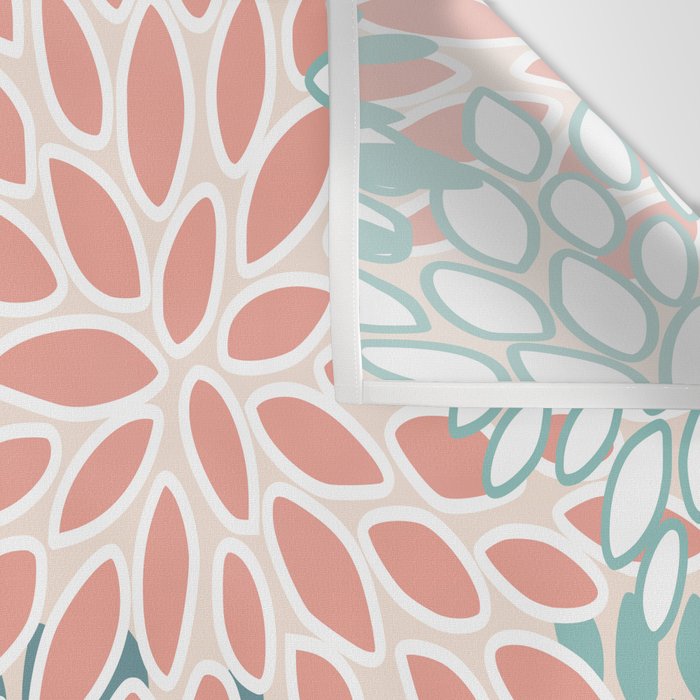 Festive, Floral Prints, Teal, Peach, Coral Wall Tapestry Gallery Image 3
