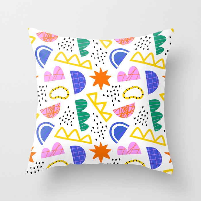 Abstract shape seamless pattern with colorful geometric doodles Throw Pillow Gallery Image 1