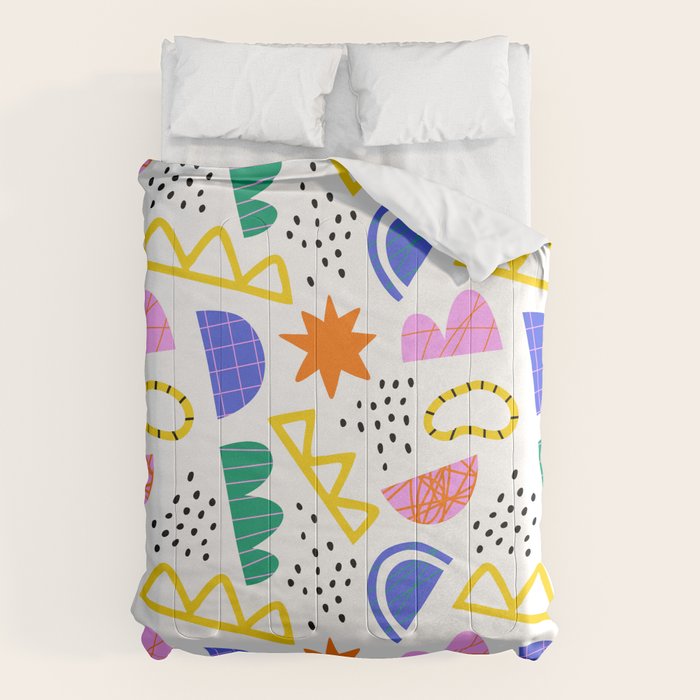 Abstract shape seamless pattern with colorful geometric doodles Comforter Gallery Image 1