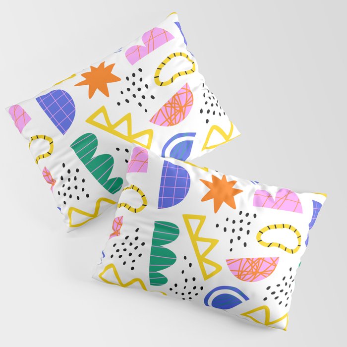 Abstract shape seamless pattern with colorful geometric doodles Pillow Sham Gallery Image 1