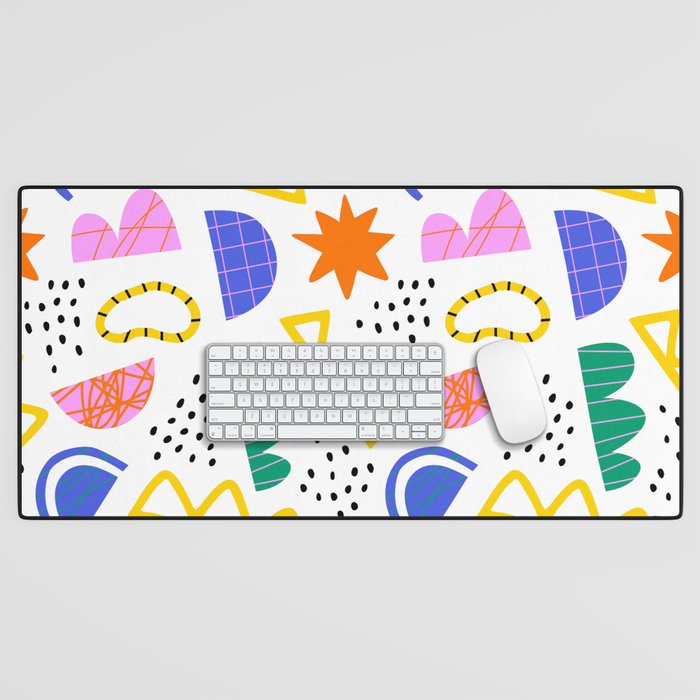 Abstract shape seamless pattern with colorful geometric doodles Desk Mat Gallery Image 1