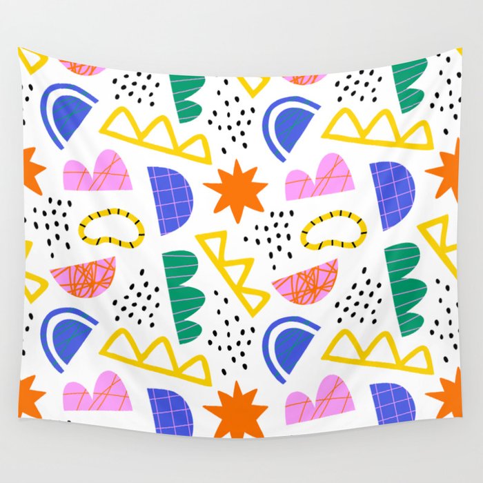 Abstract shape seamless pattern with colorful geometric doodles Wall Tapestry Gallery Image 1